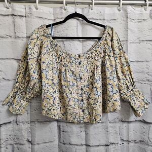 Free People James Smock Top Size Small With Foral Design